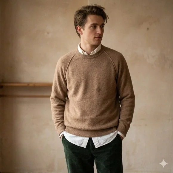 Carroll & Co Sweater Mens 40 Tan Wool Angora Crewneck Raglan Scotland Old Money - Picture 1 of 10